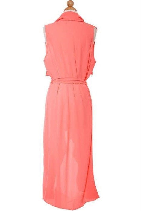 Neon Coral Sleeveless Duster