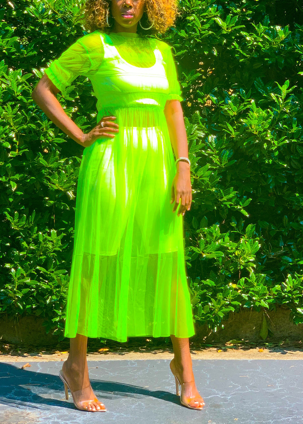 Neon Green Babydoll Dress