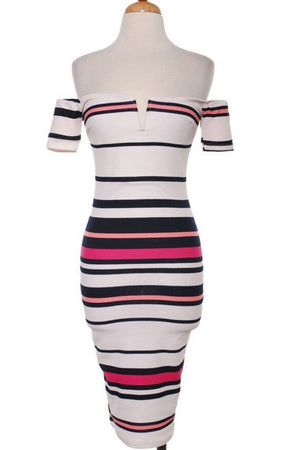 Off Shoulder Striped Dress