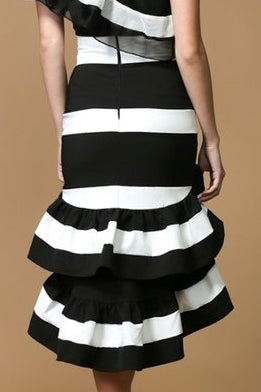 Black and White Tiered Midi Skirt
