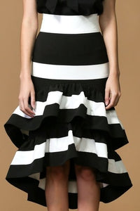 Black and White Tiered Midi Skirt