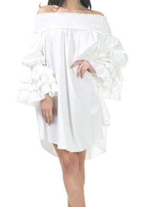 White Off Shoulder Layered Dress